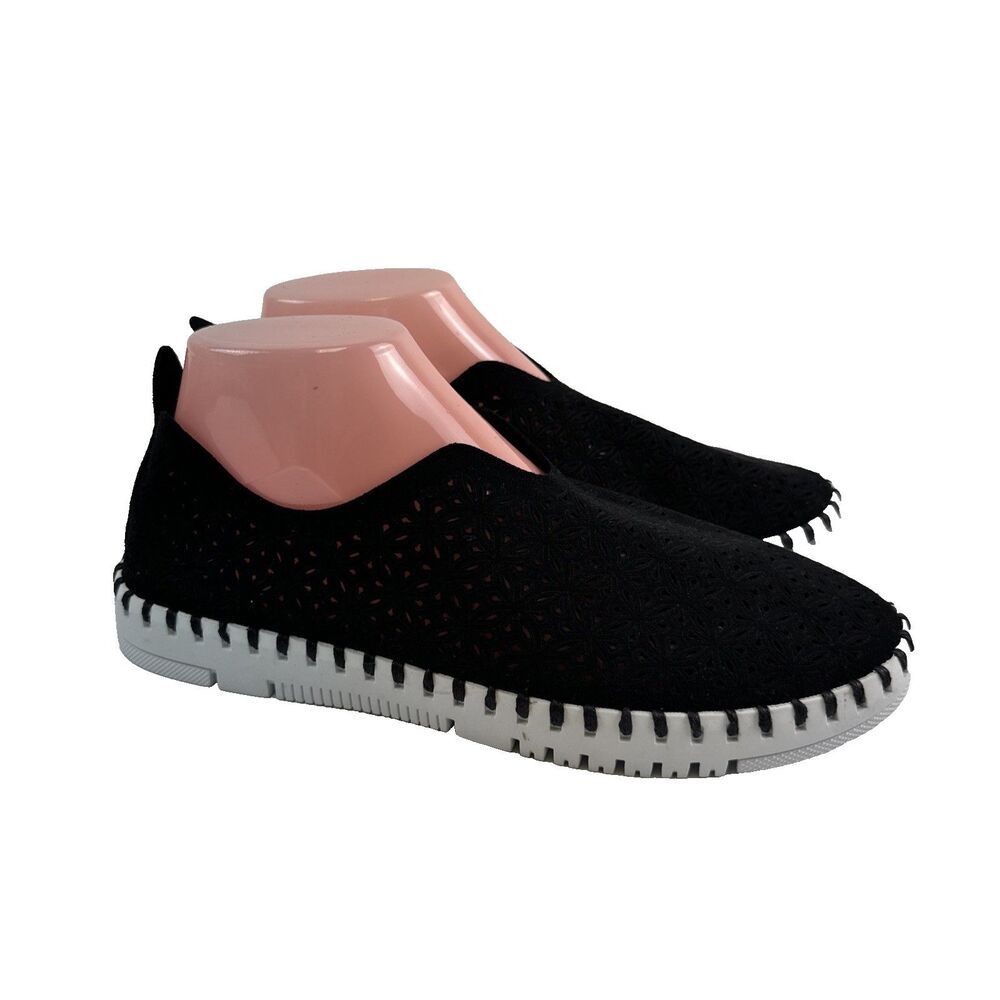 Project Cloud Rose Perforated Slip On Flat Black Faux Suede Lightweight 42 US 11